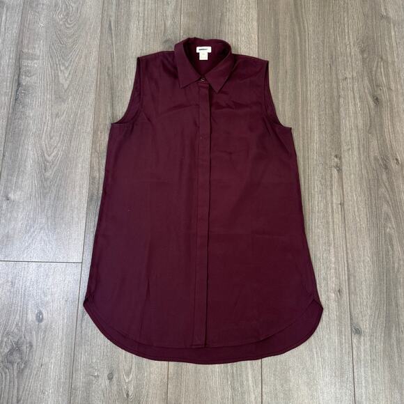 J.Crew Sleeveless Blouse WMNS 00 Dark Maroon Hidden Placket Button Up Collared - Picture 2 of 7